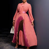 Elegant Women Wraped Bow Neck Long Sleeve with Sashes Maxi Long Dress Chic Sexy Party Prom Big Swing Pleated Dresses