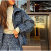Vintage Print Zip Up Jacket 2 Piece Set Stand Collar Loose Coat High Waist Casual Shorts Women Autumn Retro Suit