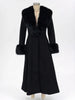 Women Detachable Faux Fur Collar Long Wool Blend Elegant A‑line Maxi Dress Coat Winter Vintage Slim Fit Wedding Outerwear