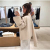 Women's Jacket Outerwear Scarf Collar Solid Long Sleeve Coat Loose Asymmetric Draped Jacket Elegant Casual Street Coat Ladies