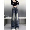 Autumn Women High Waist Straight Denim Pants Korean Aesthetic Slim Wide Leg Jeans Woman Vintage 2000S Washed Denim Trousers