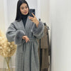 Elegant Lace Up Woolen Coat Women Furry Lapel Fur Patchwork Belt Loose Short Jacket Female Lady Autumn Winter Cardigans