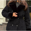 Thicken Contrast Corduroy Jackets Women Lapel Long Sleeves Double Breasted Warm Padded Coats Female Winter Outwears