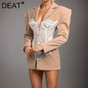 White Lace Patchwork Blazer Women's Notched Collar Slim Fit Long Sleeves Single Breasted Suit Jacket Tide