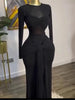 Women's Long Dresses Sexy Round Neck Full Sleeve High Waist Elegant Splice Bodycon Evening Vestidos Maxi Party Night Dress