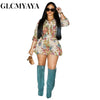 Women's Dress Set Long Sleeve Floral Print Tops Jackets and Mini Skirt Suit Fall Winter Two 2 Piece Sets Outfits