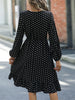 Spring Autumn Dots Print Elastic Waist Dresses Women V Neck Long Sleeve Dress Female Office Commuter Casual A-line Gown