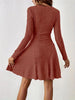 Women's V-Neck Knit Dress - Long Sleeve Swing Mini Dress, Elegant Bodycon Short Dress