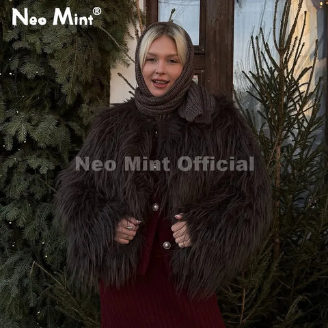 Winter Tassels Faux Fur Coat for Women Stylish Chic Fluffy Fur Jacket Furry Fox Fur Overcoat Girl Shaggy Outerwear