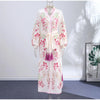 Retro Floral Print Women's Long Dress With Tassel Belt Stand Collar Long Sleeve Muslim Kaftan Dresses Spring Lady Robes