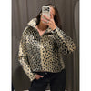 Women Chic Cropped Leopard Faux Fur Coat Contrast Black Fur Collar Cuff Button Short Furry Coats Lady Winter Chic Streetwear