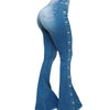 Jeans High Waist Strecth Denim Flare Pants Women Vintage Trousers Buttons Denims Streetwear Autumn Female Floor Length