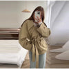 Spring Lace Up Trench Coat Women Solid Loose Large Lapel Long Sleeves Short Windbreaker Chic High Street Lady Outerwear