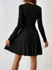 Women's V-Neck Knit Dress - Long Sleeve Swing Mini Dress, Elegant Bodycon Short Dress