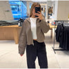 Women Solid Cropped Zip‑Up Knit Jacket Stand Collar Zipper Long Sleeve Loose Short Sweater Autumn Casual Commute Outerwear