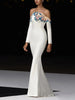 High Street Designer Vestido Women's Slash Neck Off The Shoulders Beaded Long Maxi Dress