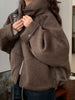 Solid Wool Coat Women Casual Hooded Y2k Loose Zipper Blends Cardigan Full Sleeved Thick Warm Outwear Jackets Autumn Winter
