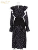 Elegant Loose Slim Womens Dress Casual O-Neck Long Sleeve Office Midi Dresses Ruffle Patchwork Female Dress