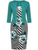 Plus Size Womens Elegant Geometry Floral 3/4 Sleeve Short Business Casual Bodycon Pencil Dress