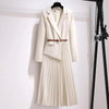 Spring Autumn Women's Dresses Suit Collar Stitching Fake Two-Piece Elegant Lady Office Long Dress Vestidos