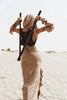 2 Pieces Set Women's Jacquard Knit Hooded Dress+Oversleeves Sets Desert Holiday Travel Wear Sand Dune Wasteland Style Dresses