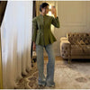 Deep V Stand Collar Peplum Blazer Long Sleeve Tailored Fitted Waist Flared Hem Spring Elegant Office Women Jacket