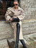 Khaki Lace Up Cape Trench Coat Loose Solid Full Sleeve Lapel Windbreaker Autumn Commute Casual Daily Coats