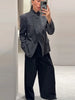 Women's Plaid Blazer Asymmetric Button Stand Collar Long Sleeve Pocket Detail Slim Fit Elegant Casual Office Outerwear
