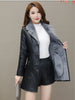 Womens Leather Windbreaker Plus Velvet Thick PU Leather Cotton Coat Long Suit Collar Large Size Warm Leather Jackets