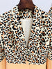 High Street Designer Suit Set Women's Single Button Leopard Printed Color Block Blazer Flare Pants Suit