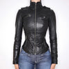 Women Fitted Black Faux Leather Biker Jacket Slim Waist Zip Up Moto Coat Y2K Streetwear