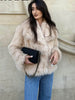Women Cropped Faux Fur Jacket Coat Long Sleeve Front Snap-button Female Outerwear Chic Lapel Collar Thick Coat