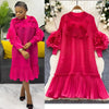 African Women's Pleated Dress Stereo Flower Loose Large Size Stretchy Temperament Long Dress Middle East Wrinkle-Free