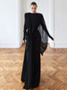 Elegant Shawl Patchwork Dress Women Swing Bandage Ruched Sexy Evening Prom Party Stretch Slim Maxi Bodycon