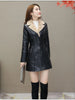 Womens Leather Windbreaker Plus Velvet Thick PU Leather Cotton Coat Long Suit Collar Large Size Warm Leather Jackets