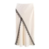 Lace Crop Top And Slit Long Skirt 2 Piece Set Women's Sexy Deep V Neck Tops High Waist Slim Dress Sets Elegant Outfit