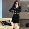 Autumn and Winter French Style Unique and Beautiful Temperament Black Elegant Women's Dress
