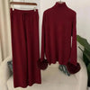 2 Pieces Sets For Women High Neck Loose Sweater With Fox Fur Cuffs Wide Leg Trousers Spring Winter 2DB1757