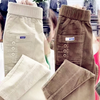 Elegant Women Streetwear Korean Casual Pant Solid Corduroy Harlan Button Pockets Pants Autumn Winter Pants Plus Size