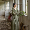 Vintage Women Ramie Cotton Dresses V-Neck Long Sleeve Spring Robes Loose Chinese Style Tie-dye A-Line Dress