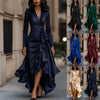 Irregular Hem Dress Woman's Spring Autumn Elegance Satin Deep V-neck Lace-up Robe Lady Foreign Style Party Prom Vestidos