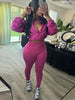 Street Women's Set Zipper Fly Crop Sweatshirt and Jogger Sweatpants Elegant Fall Sportwear Two 2-Piece Set Outfits