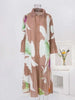 Pleated Print Dress For Women Lapel Single Breasted Loose Long Contrast Color Female Dresses 2DA4600