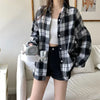 Black Flannel Shirt for Women Long Sleeve Collared Button-Up Tartan Plaid Shirt Jacket Teen-girl Casual Everyday Outfit