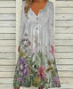 Fall & Winter Women's V-Neck Button Long Sleeve Dress Floral Print Loose Casual Midi Dress