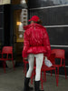 Women High Stand Collar Solid Puffer Jacket Elastic Cinched Waist Peplum Hem Zip Back Thick Padded Coat Warm Winter Street Coats