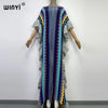 Knitting Rainbow Printing Comfort Warm Winter Holiday Dress Elegant Africa Women Boho Party Long Dress