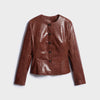 Women's Crocodile Embossed Short Jacket Round Neck Long Sleeve Single Breasted Coat Vintage Y2K Streetwear Autumn Casual Outfit