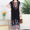 Women Bohemian Ethnic Printed Holiday Dress V-Neck Elastic Waist Casual Batswing Sleeve Mid Dress Elegant Vintage Retro Dress