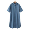 Autumn Collection Women's Cowboy Long Dress Loose Single Breasted Flip Collar Casual Medium Long Shirt Dress